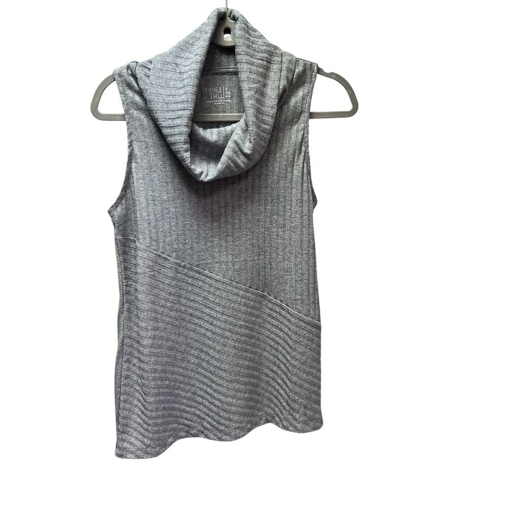 Time and Tru Women's Sleeveless Cowl Neck Rib Knit Sweater Gray Size S